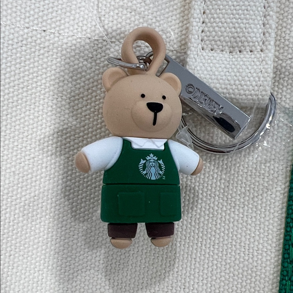 Starbucks/Disneyland Cream Canvas Tote with Green Straps and Brown Base - Picture 5 of 9